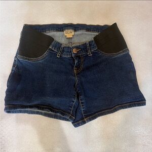 Indigo Blue Denim Shorts with Elastic Panels maternity